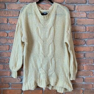 Aerie Cable Knit‎ Sweater Womens Small Yellow Tunic Long Sleeve Wool Oversized